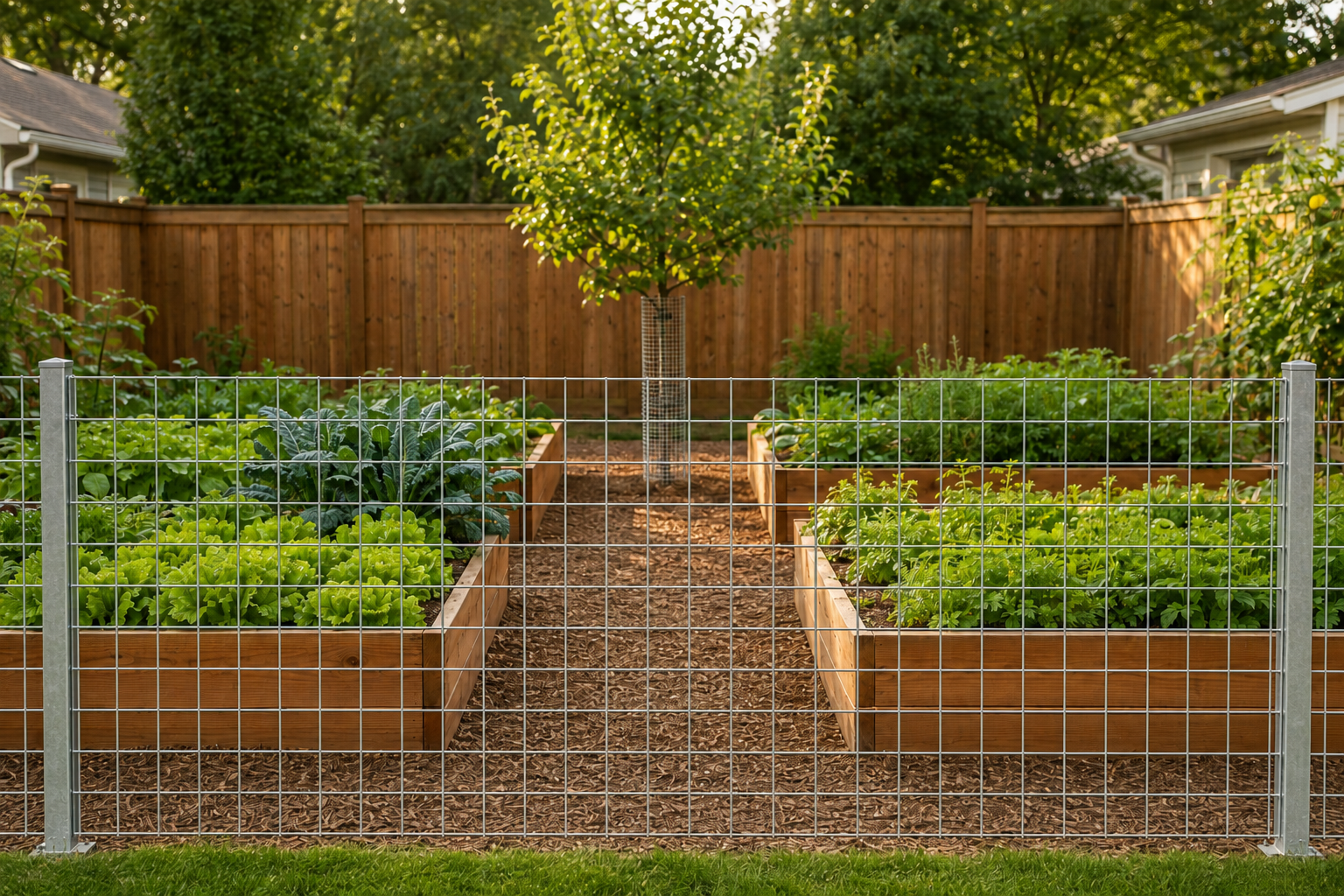 Raised vegetable garden protected by galvanized welded wire mesh